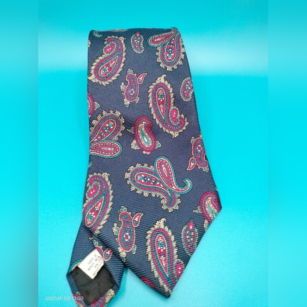 Johnny Carson Vintage Silk Tie Necktie Blue Red Small Paisley Formal Business
